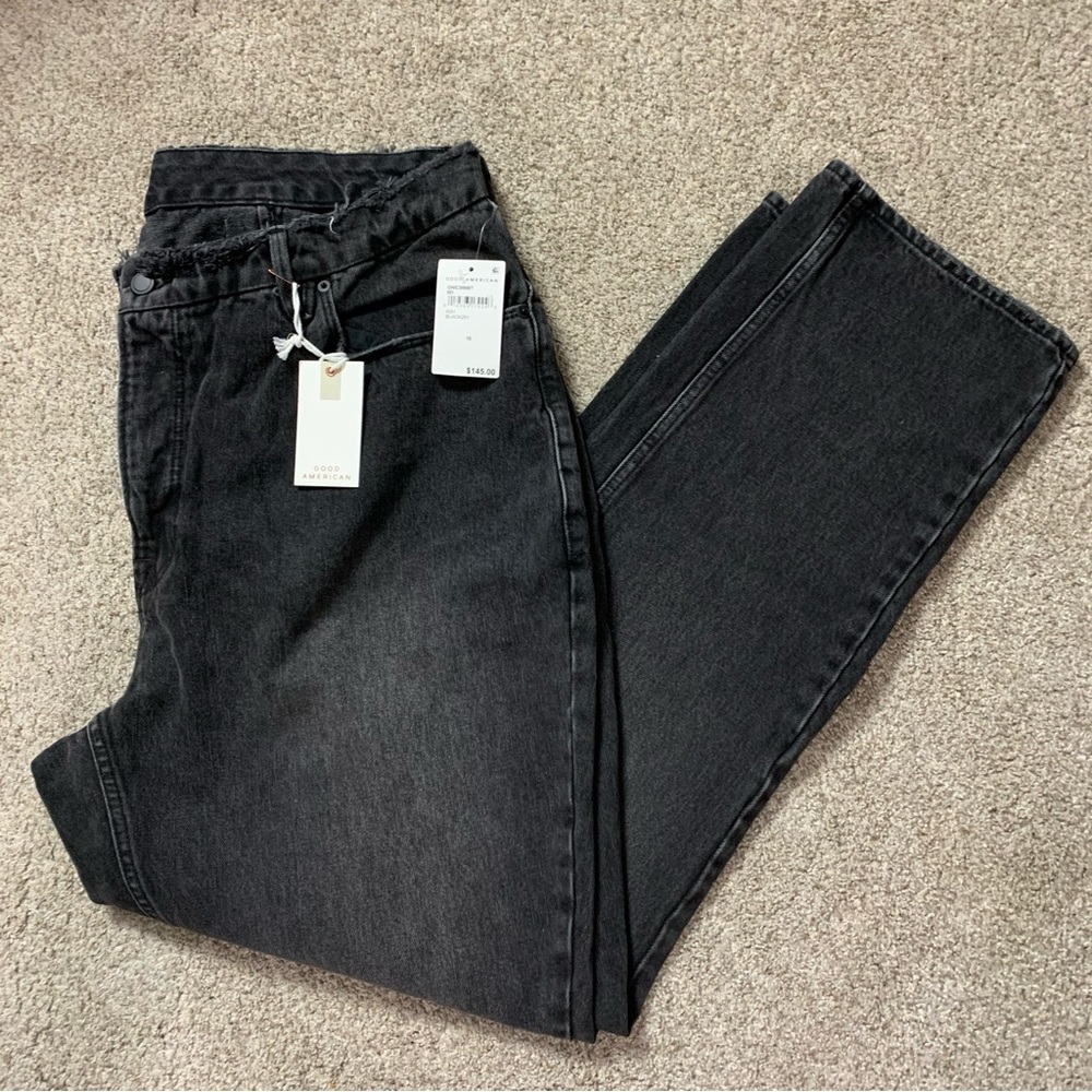 NWT! Women's GOOD AMERICAN Plus Size DISTRESSED Faded BLACK Denim JEANS  16